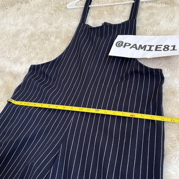 BLEUH CIEL Women’s Pinstriped Cropped Wide Leg Black Jumpsuit Size L EUC - Picture 7 of 11